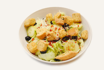 Croutons on a Vegetable Salad