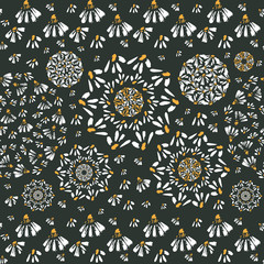 seamless pattern, flower drawing, chamomile, mandala, pattern made up of flower