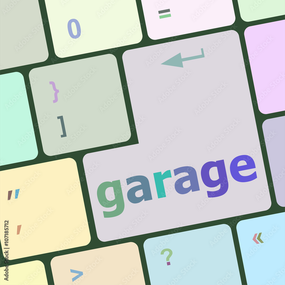 Poster garage button on computer pc keyboard key vector illustration