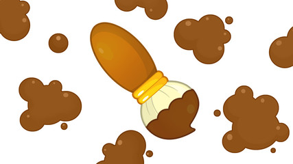Cartoon brush and splashes with one color - isolated - brown - illustration for the children