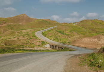 Curved way in Iraqi Kurdistan region between Erbil and Kirkuk city