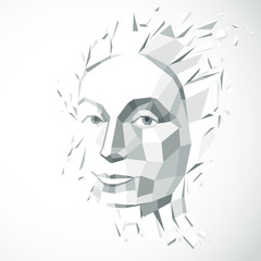Modern technological illustration of personality, 3d vector gray