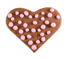 Chocolate heart, isolated on white, cookie.