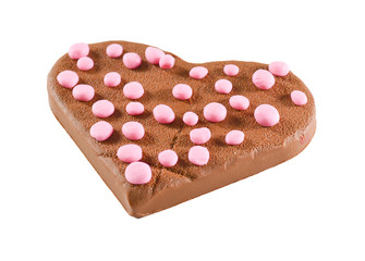 Chocolate heart, isolated on white, cookie.