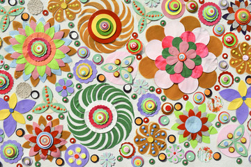 Fototapeta premium Flowers, abstract composition made of paper layers, quilling with die cut and scissors, abstract background painting.