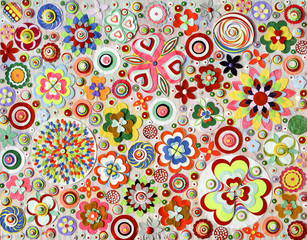 Flowers, abstract composition made of paper layers, quilling with die cut and scissors, abstract background painting.