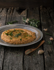 Hummus, spices, rosemary and garlic