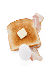 bread toast with butter egg and bacon.