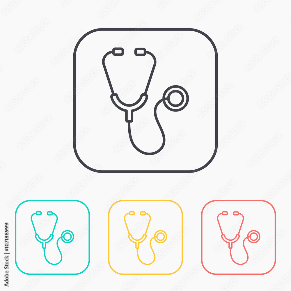 Wall mural Stethoscope outline color icon set