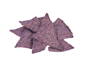 Blue corn tortilla chips separated on white background