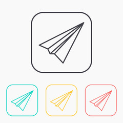 Paper Plane sign. Airplane symbol. Travel outline color icon set.