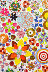Naklejka premium colorful paper flowers, zentangle like decorative circular floral elements, made of paper