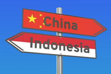 China and Indonesia conflict concept, 3D rendering