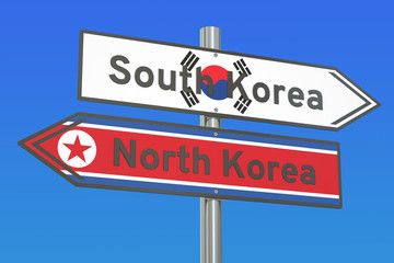South Korea and North Korea relations concept, 3D rendering