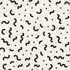 Vector Seamless Black And White Jumble Geometric Lines Memphis Pattern
