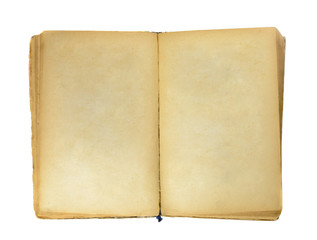 Old book with blank yellow stained pages