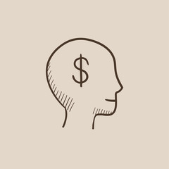 Head with dollar symbol sketch icon.