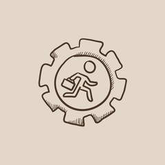 Man running inside the gear sketch icon.