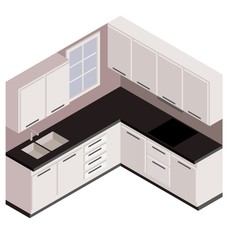 Isometric white kitchen, vector in 3D view