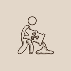 Man with oil barrel sketch icon.