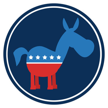Democrat Donkey Cartoon Blue Circle Label