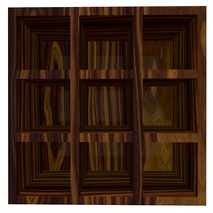 Empty wooden bookcase isolated on white background.