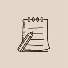 Writing pad and pen sketch icon.