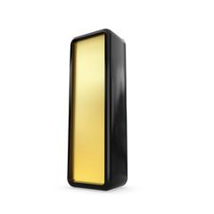 3d gold and black metal letter I isolated white background