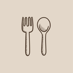Spoon and fork sketch icon.