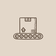 Conveyor belt for parcels sketch icon.