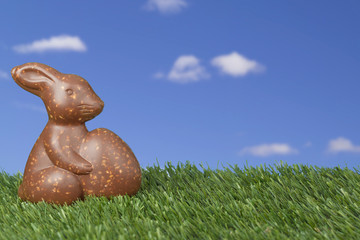 a rabbit holding easter egg while sitting on the grass
