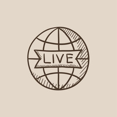 Globe with live sign sketch icon.
