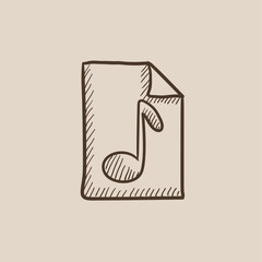 Musical note drawn on sheet sketch icon.