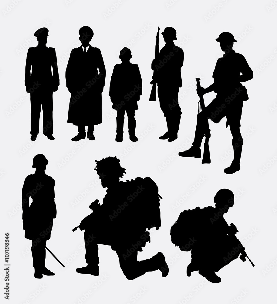 Wall mural soldier, army, police silhouette 4. good use for symbol, logo, web icon, mascot, sticker design, or 