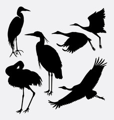 Naklejka premium stork, heron, egret, and crane bird silhouette. good use for symbol, web icon, logo, mascot, or any design you want. Easy to use.