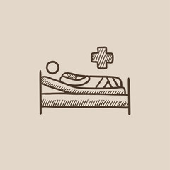 Patient lying on bed sketch icon.