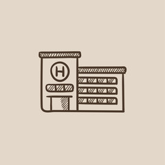 Hospital building sketch icon.
