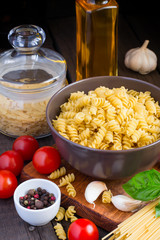 Pasta, tomatoes and spices. Italy Food Concept