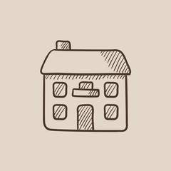 Two storey detached house sketch icon.