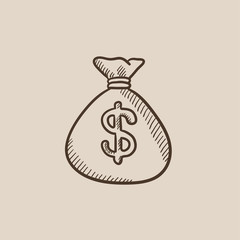 Money bag sketch icon.