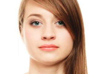 Obraz premium Hairstyle. Portrait of girl with long bang covering eye