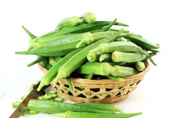 fresh Lady Fingers or Okra in white background