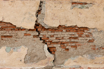 old brick plastered shabby  wall