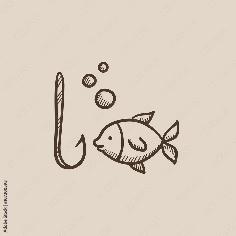 Canvas Prints fish with hook sketch icon.