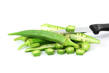 fresh Lady Fingers or Okra in white background