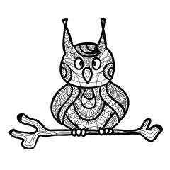 Zantangle owl handmade isolated vector on a white background. Collection of animals. Coloring page for adults © AyhaanA