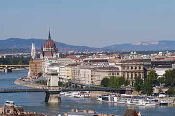 View of Budapest with the Danube, the Chain Bridge and the Parli