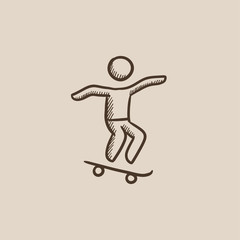 Man riding on skateboard  sketch icon.