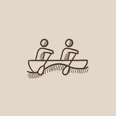 Tourists sitting in boat sketch icon.
