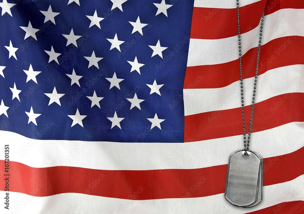 Wall mural military dog tags on American flag - Wall murals